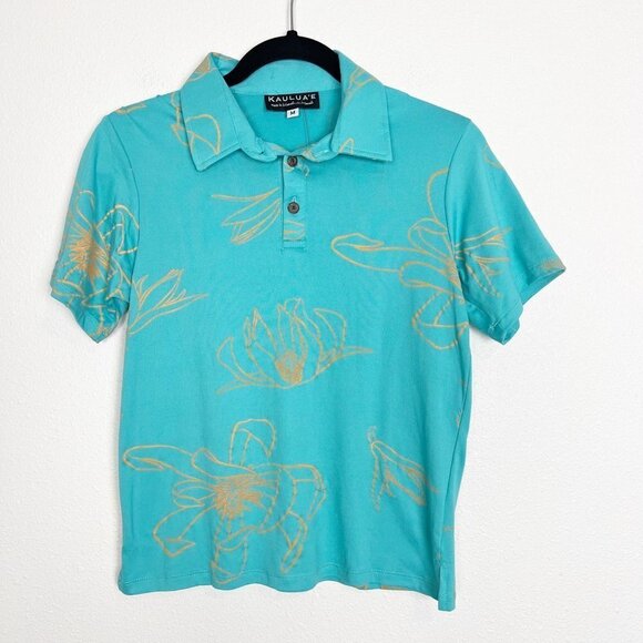 Kauluae Boys Youth Medium Miulana Palani Pullover Polo Shirt Seafoam Teal Gold - Picture 1 of 9